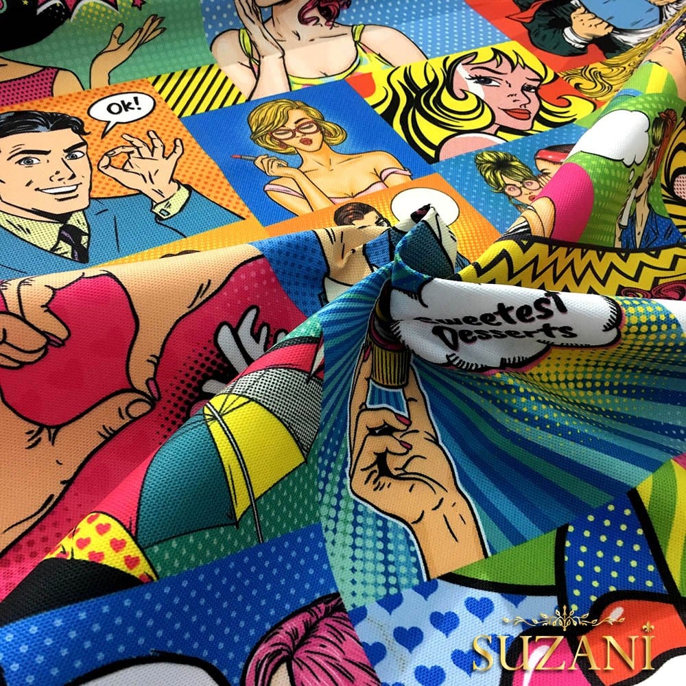 Pop Art Çizgi Roman Desenli Kumaş