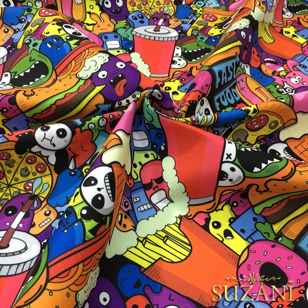 Pop Art Fast Food Desenli Kumaş
