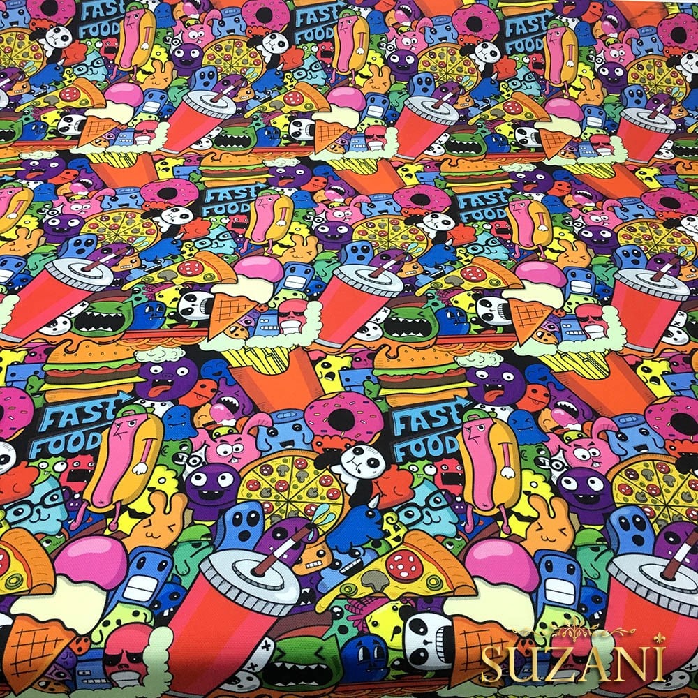 Pop Art Fast Food Desenli Kumaş
