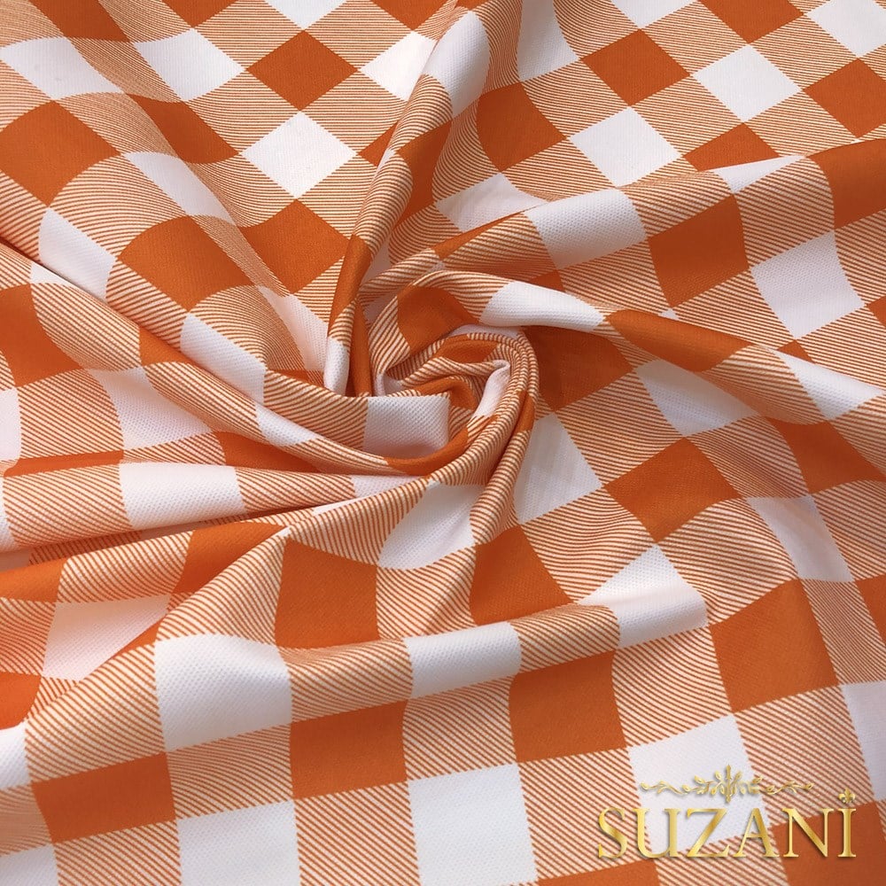 Portakal Büyük Pötikare Desenli Dijital Baskılı Kumaş