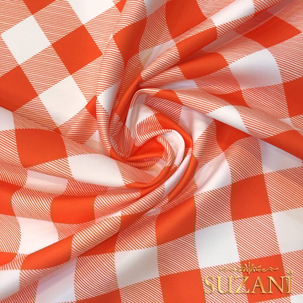 Portakal Büyük Pötikare Desenli Dijital Baskılı Kumaş