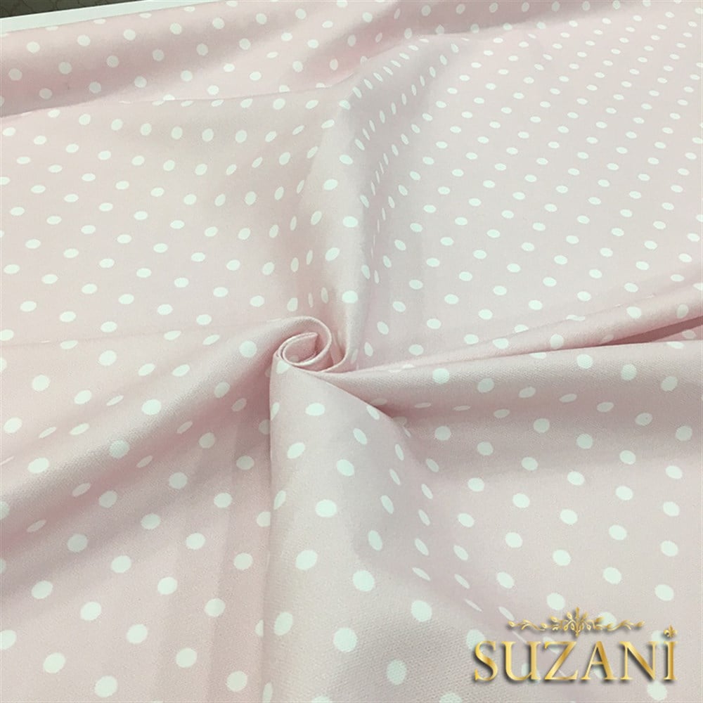 Pudra Pembe Üzeri Beyaz Küçük Puanlı Kumaş