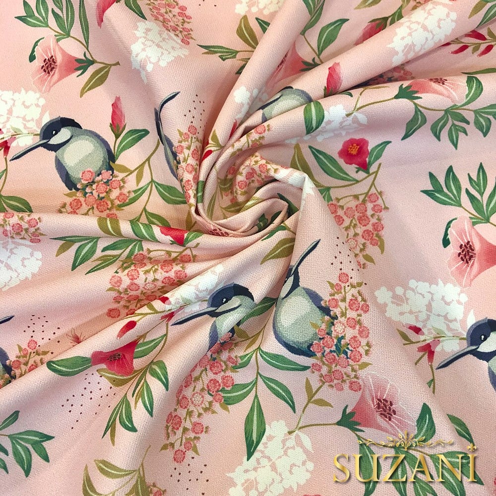 Pudra Zemin Saka Kuşu Dijital Baskılı Kumaş