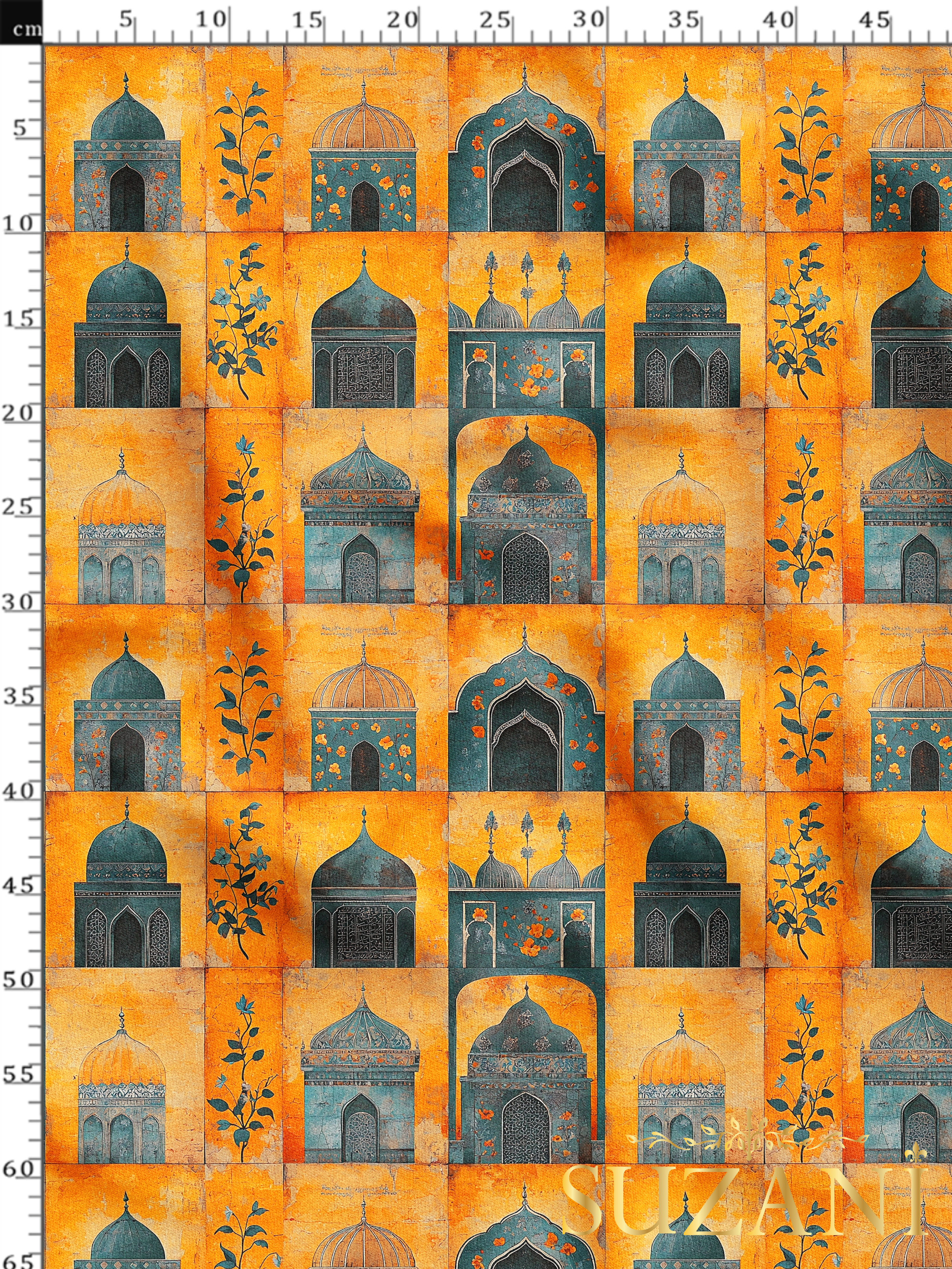 Ramazan Temalı Çiçek Şerit Patchwork Desenli Dijital Baskılı Kumaş