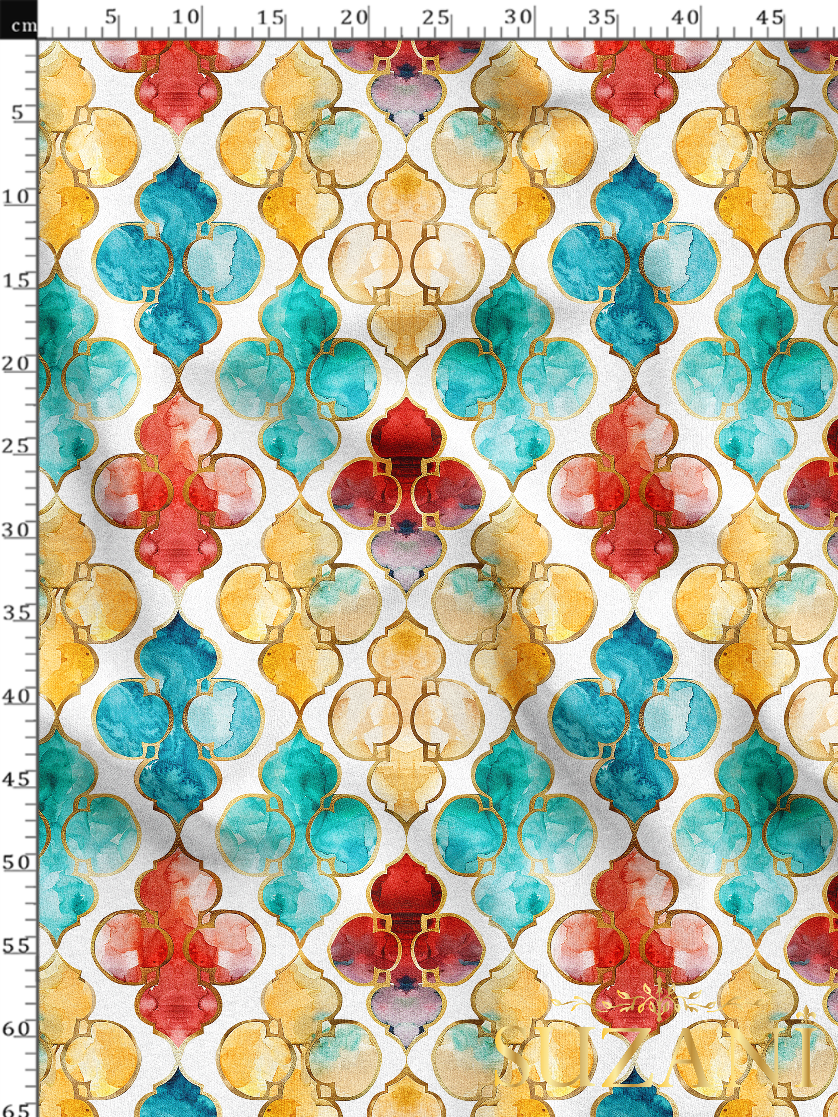 Ramazan Temalı Geometrik Renkli Desenli Dijital Baskılı Kumaş