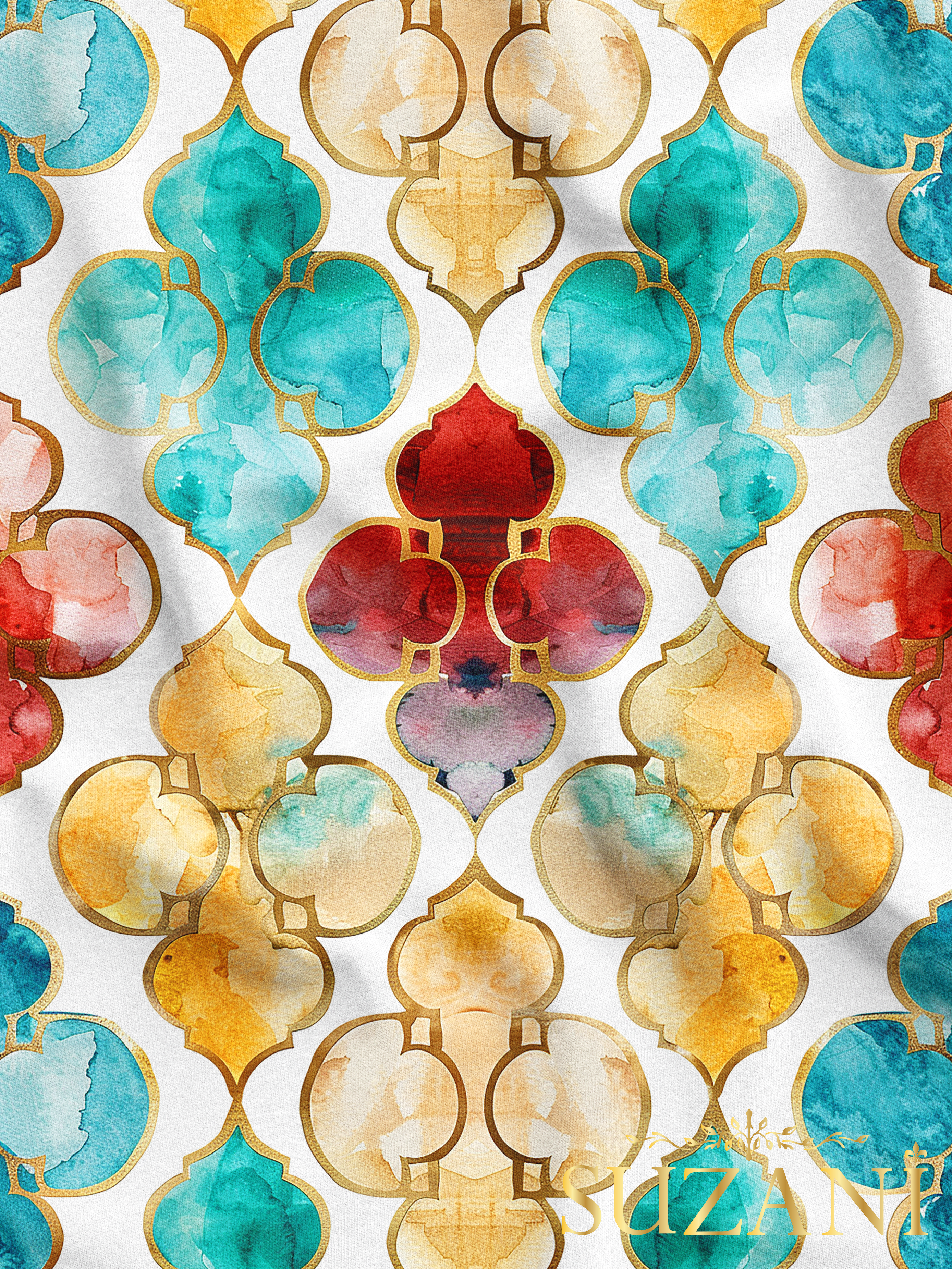 Ramazan Temalı Geometrik Renkli Desenli Dijital Baskılı Kumaş