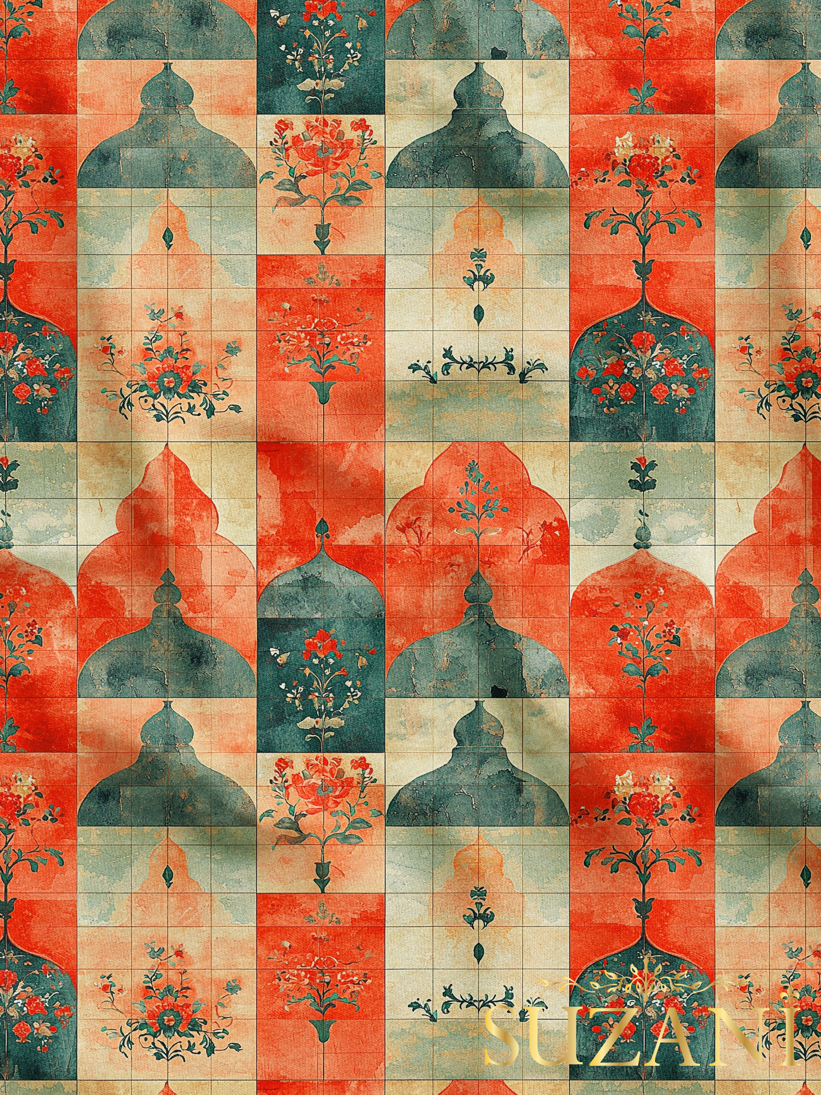 Ramazan Temalı Patchwork Desenli Dijital Baskılı Kumaş