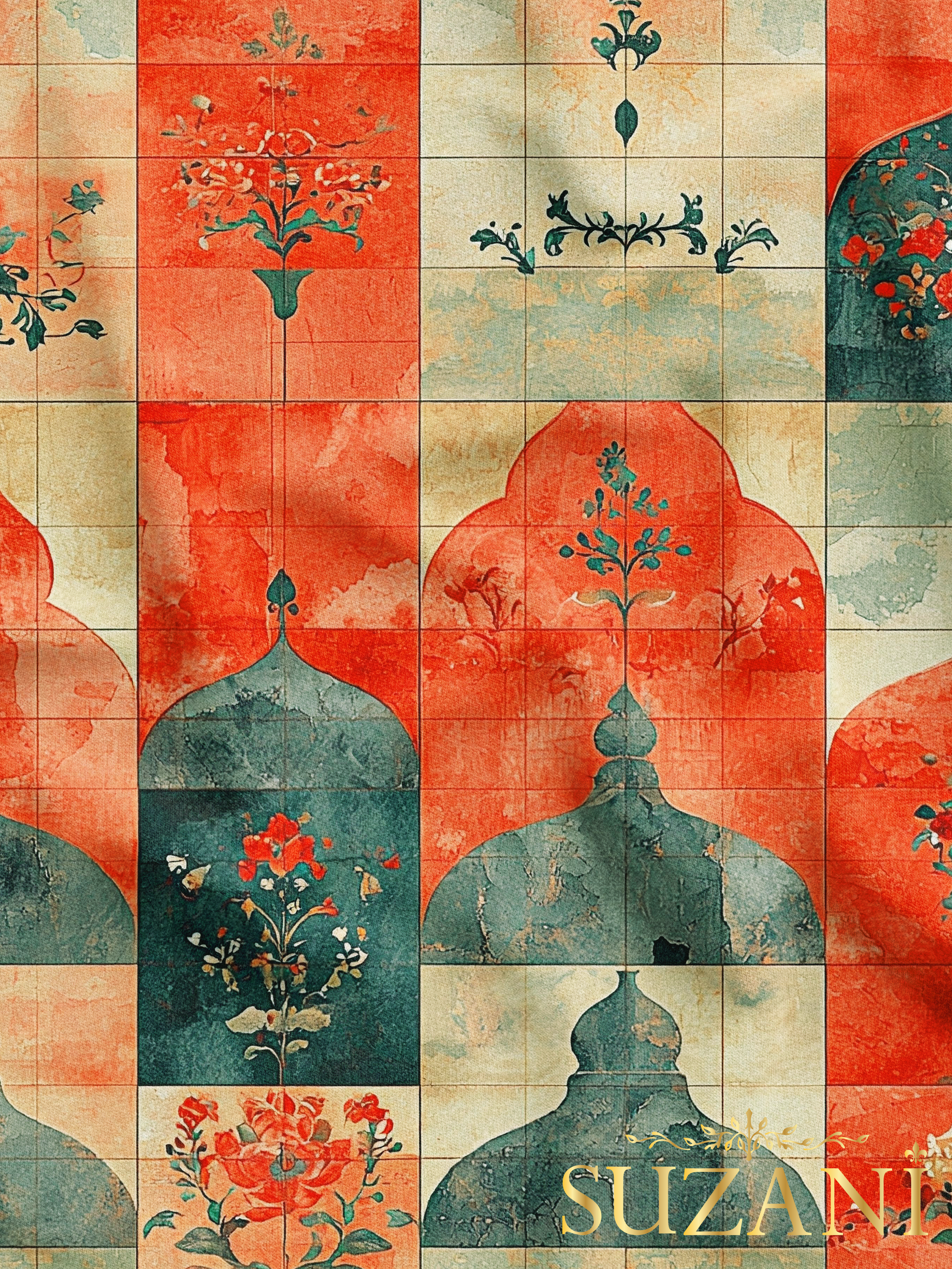 Ramazan Temalı Patchwork Desenli Dijital Baskılı Kumaş