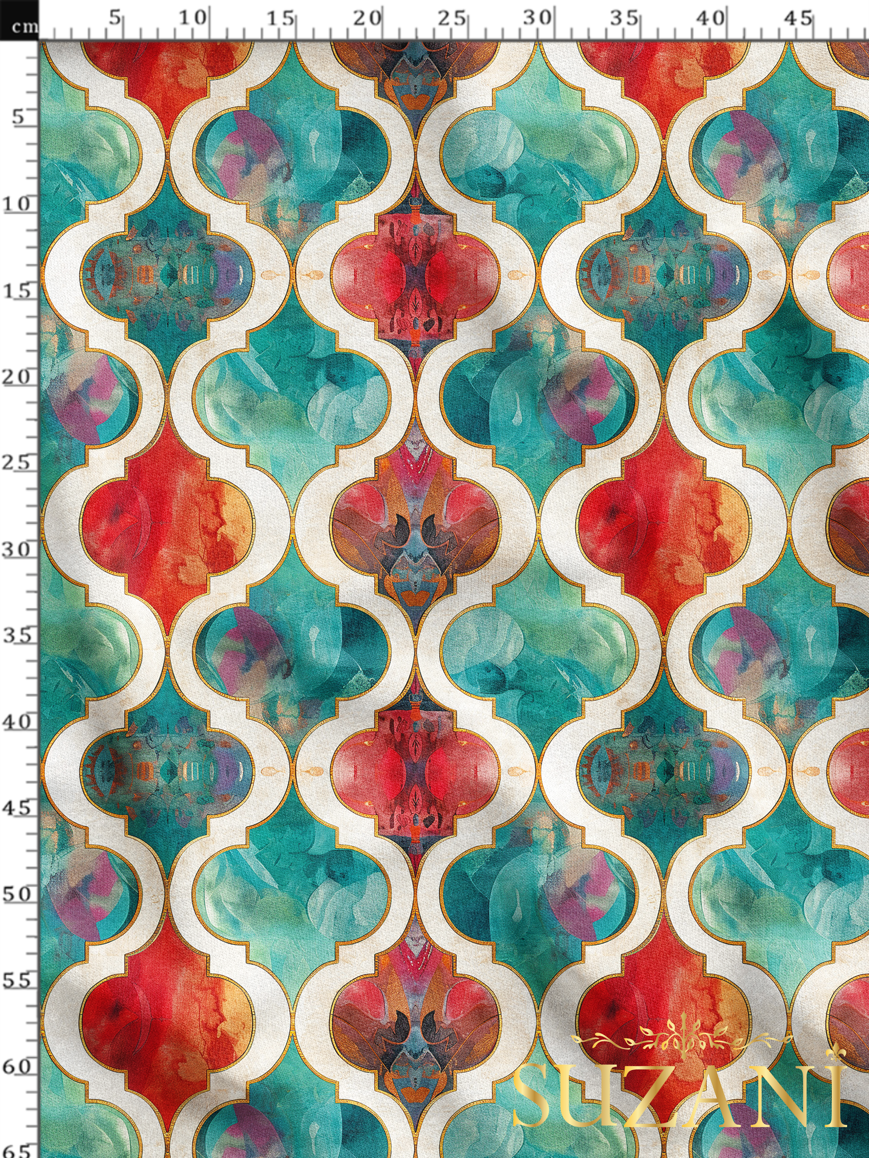 Ramazan Temalı Renkli Geometrik Desenli Dijital Baskılı Kumaş