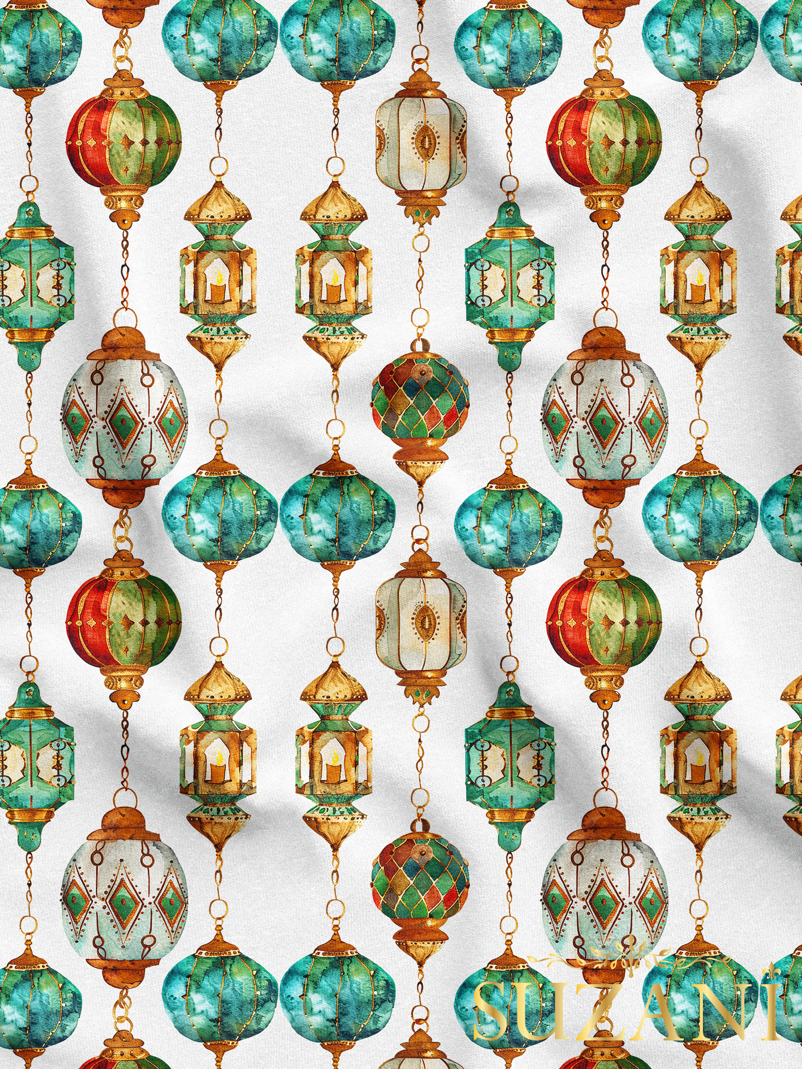 Ramazan Temalı Renkli Lamba Desenli Dijital Baskılı Kumaş