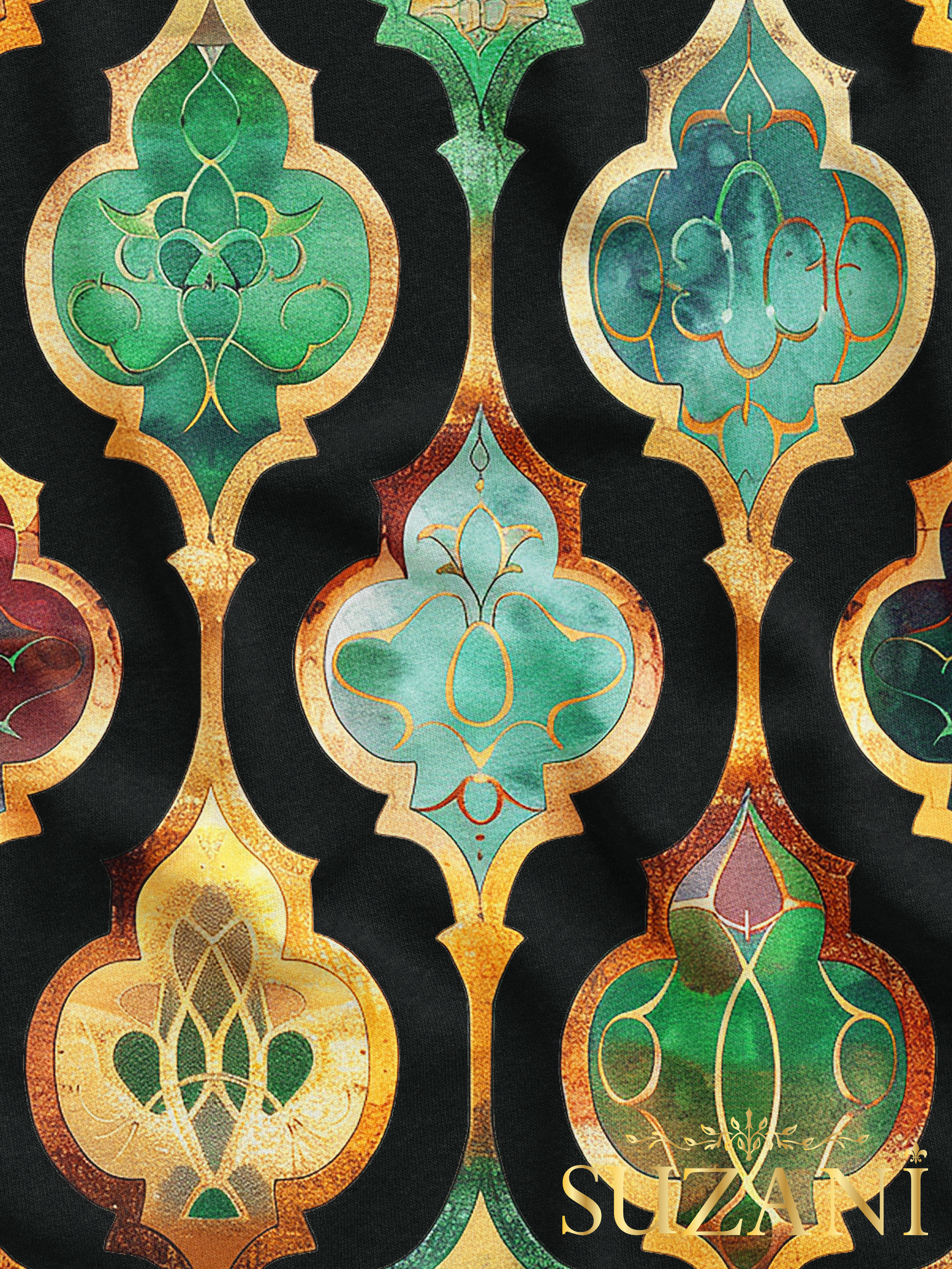 Ramazan Temalı Siyah Zemin Damla Desenli Dijital Baskılı Kumaş