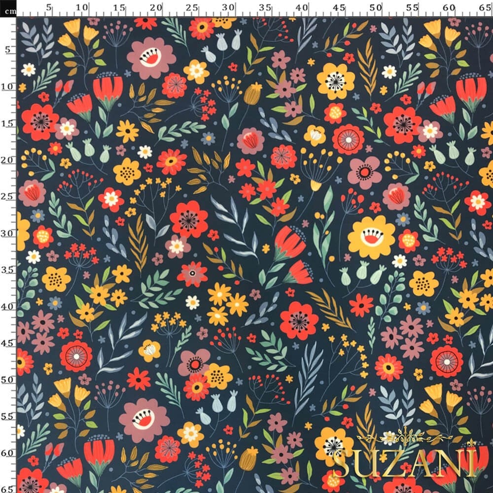 Renkli Çiçek Desenli Dijital Baskılı Kumaş