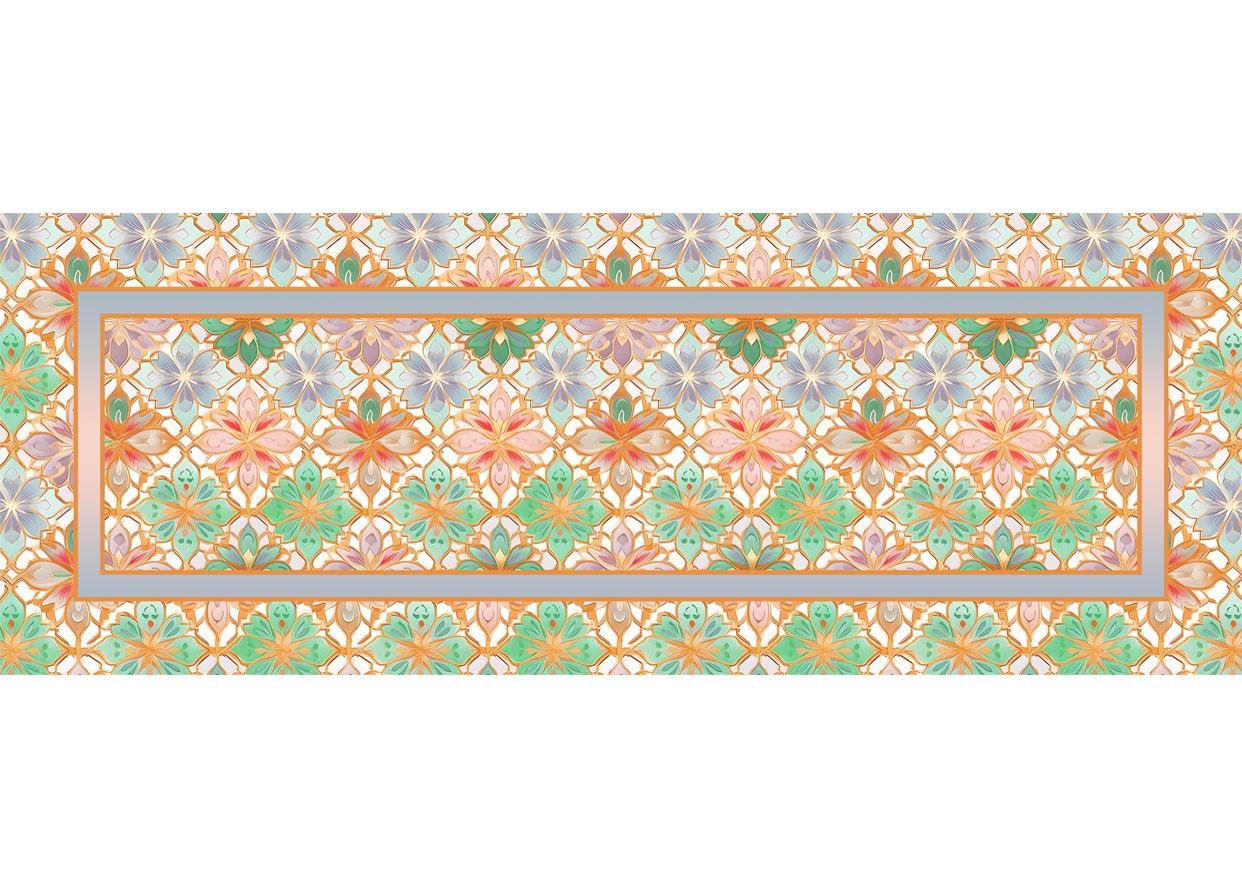 Renkli Çiçek Motif Desenli Dikişsiz Runner Kumaşı