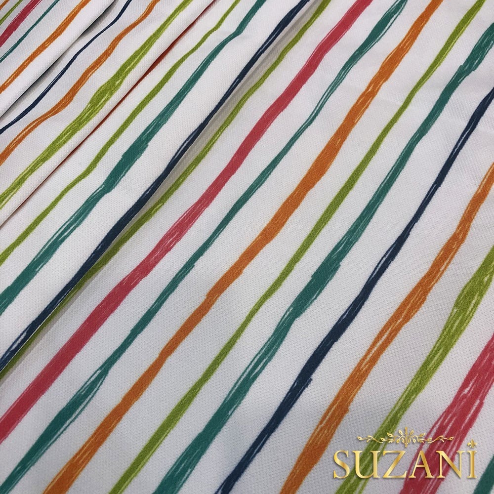 Renkli Çizgi Desenli Dijital Baskılı Kumaş