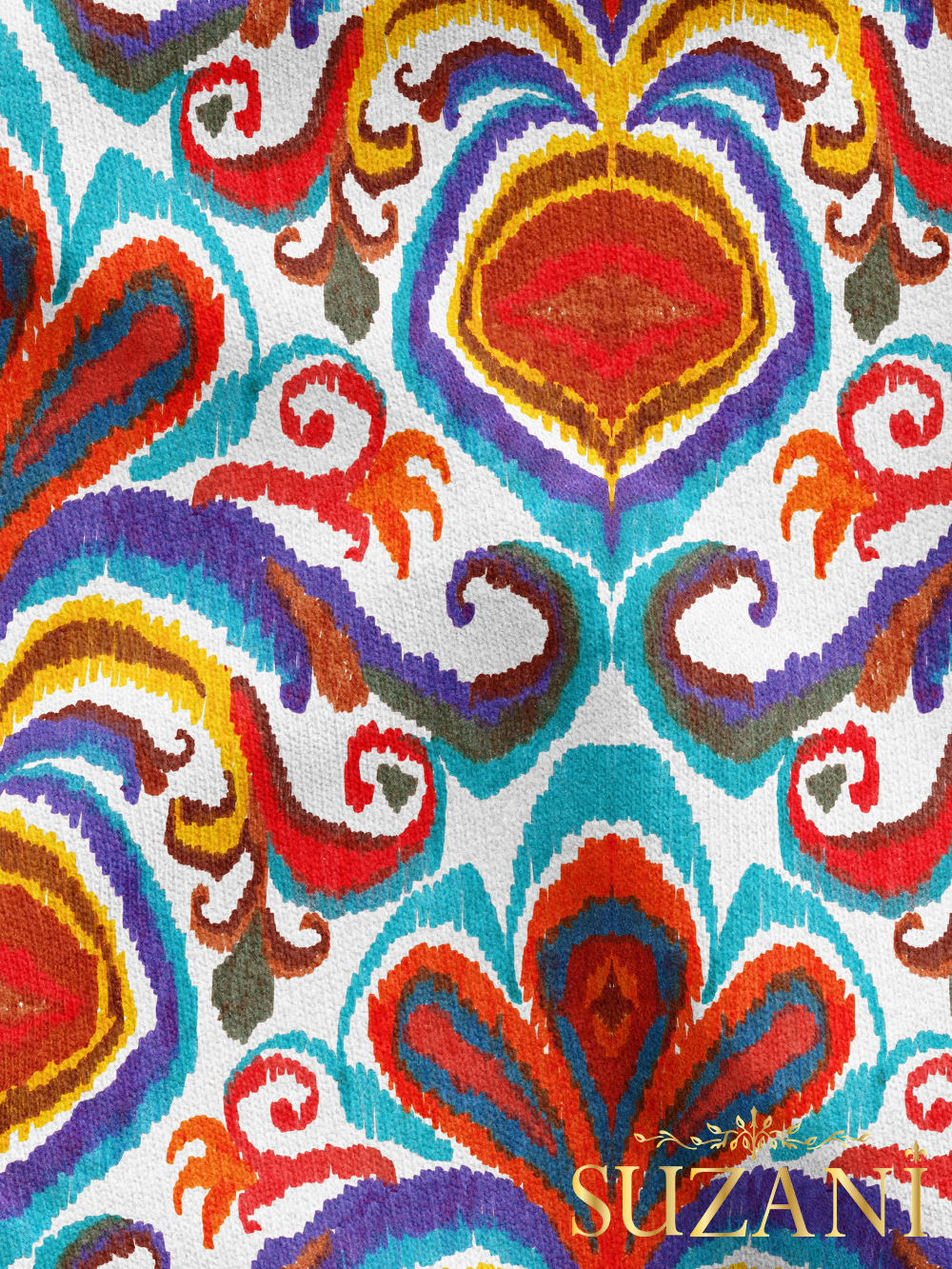 Renkli İkat Desenli Dijital Baskılı Kumaş