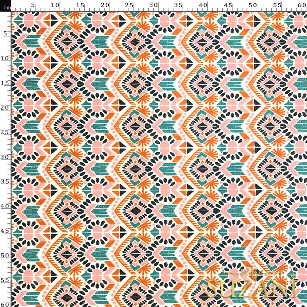 Renkli İkat Desenli Dijital Baskılı Kumaş