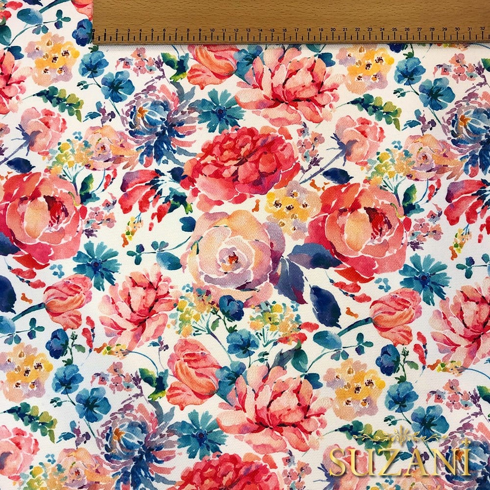 Renkli İlkbahar Çiçekleri Dijital Baskılı Kumaş