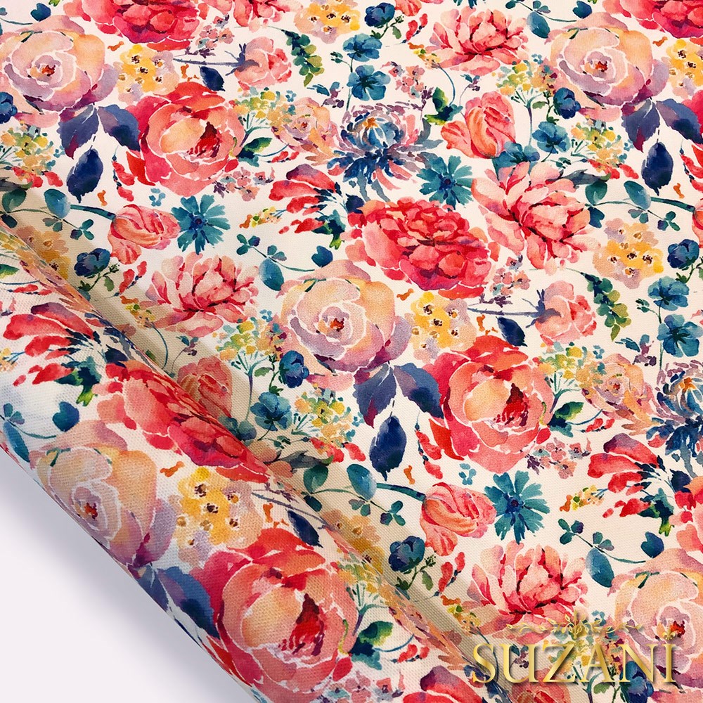 Renkli İlkbahar Çiçekleri Dijital Baskılı Kumaş