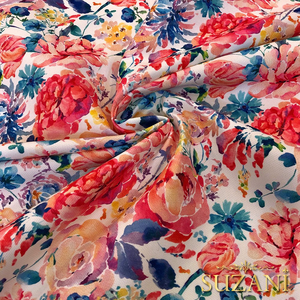 Renkli İlkbahar Çiçekleri Dijital Baskılı Kumaş