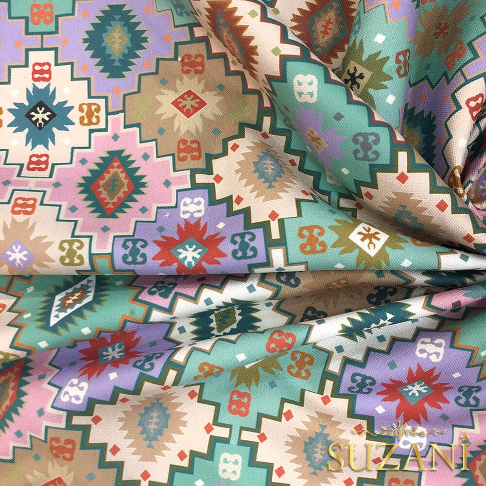 Renkli Kilim Desenli Dijital Baskılı Kumaş