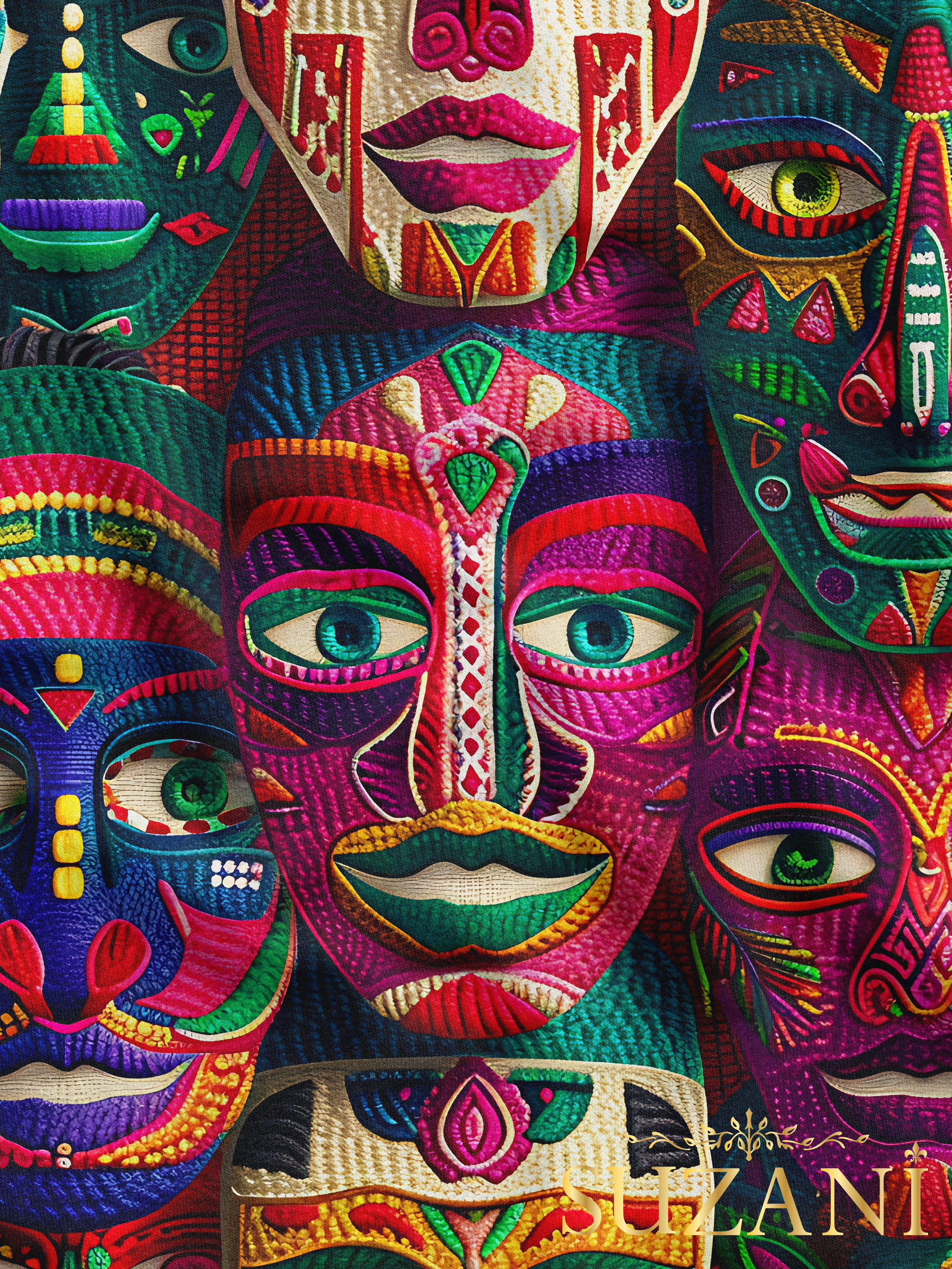 Renkli Maske Desenli Dijital Baskılı Kumaş