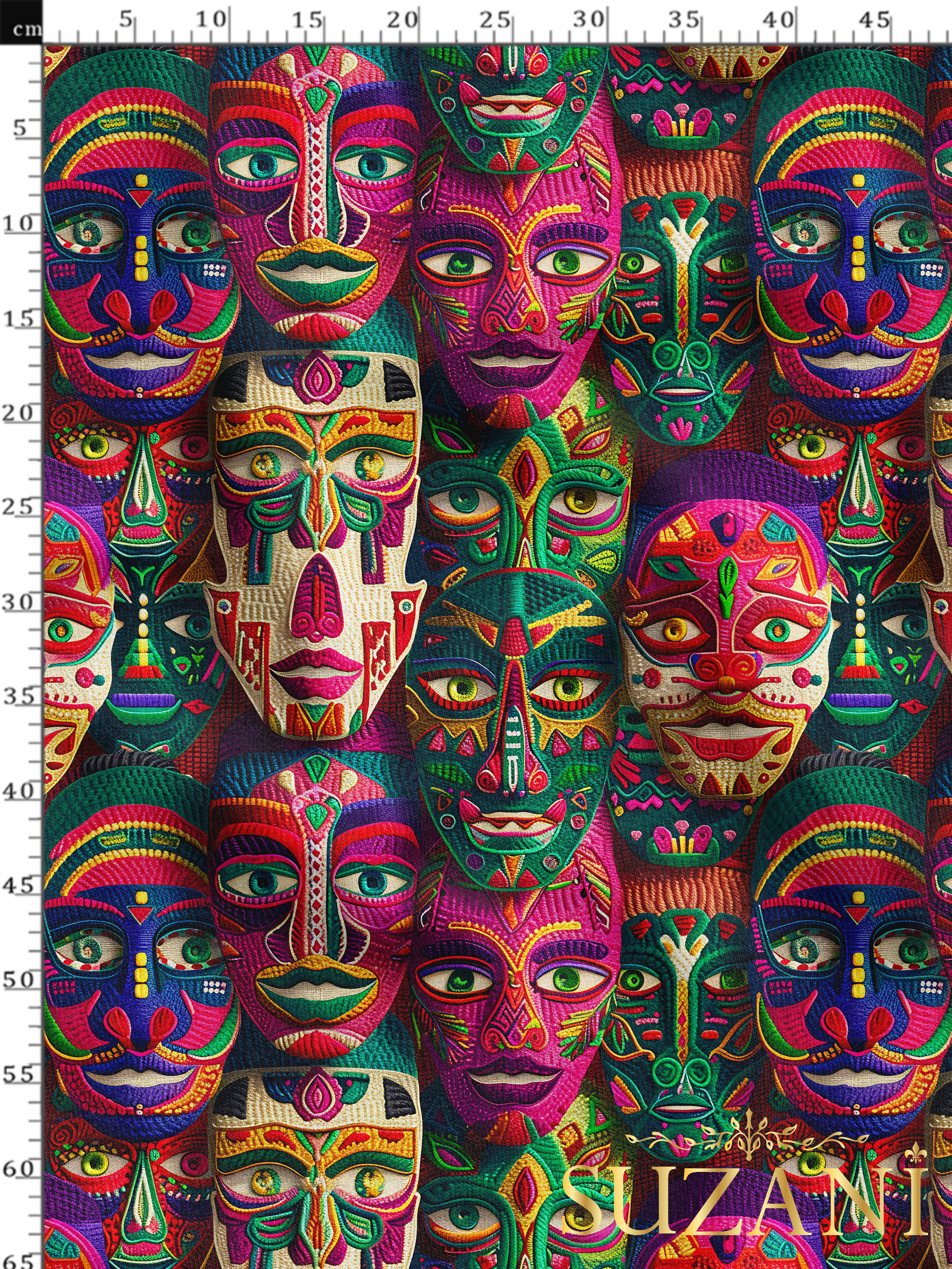 Renkli Maske Desenli Dijital Baskılı Kumaş