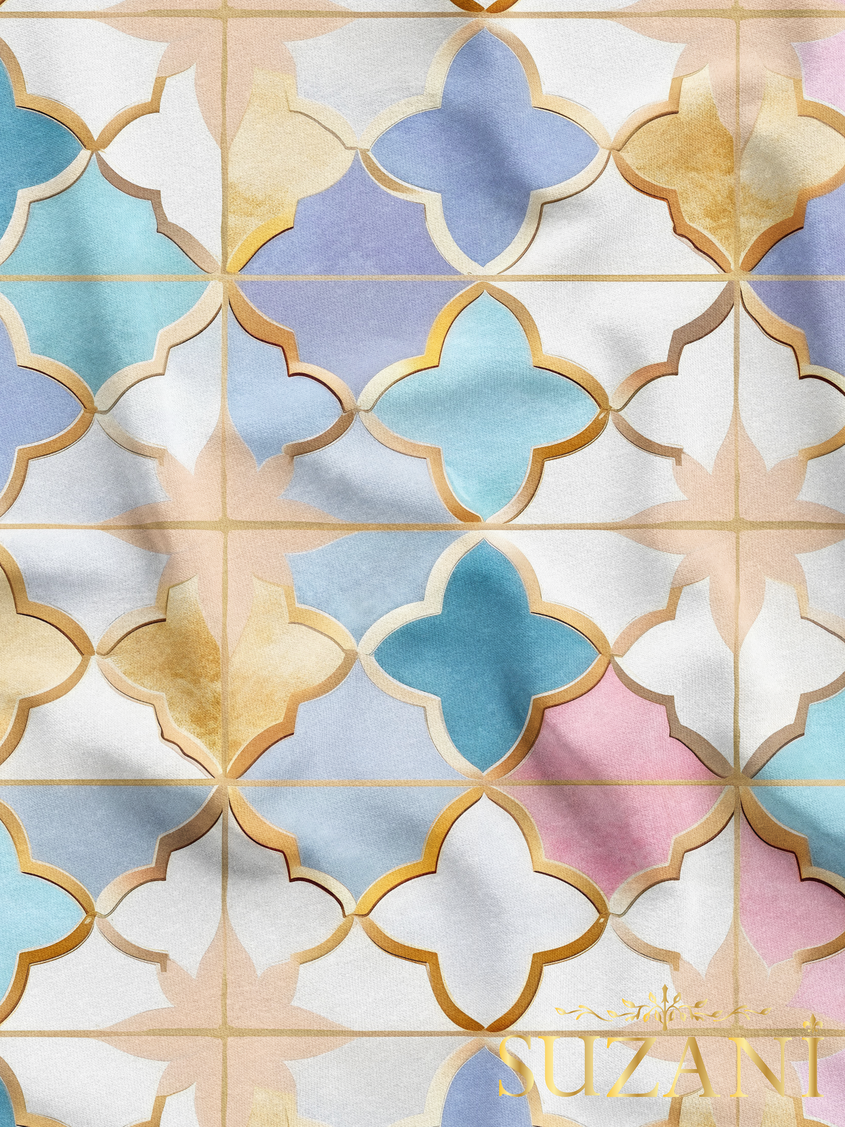 Renkli Moroccan Motif Desenli Dijital Baskılı Kumaş