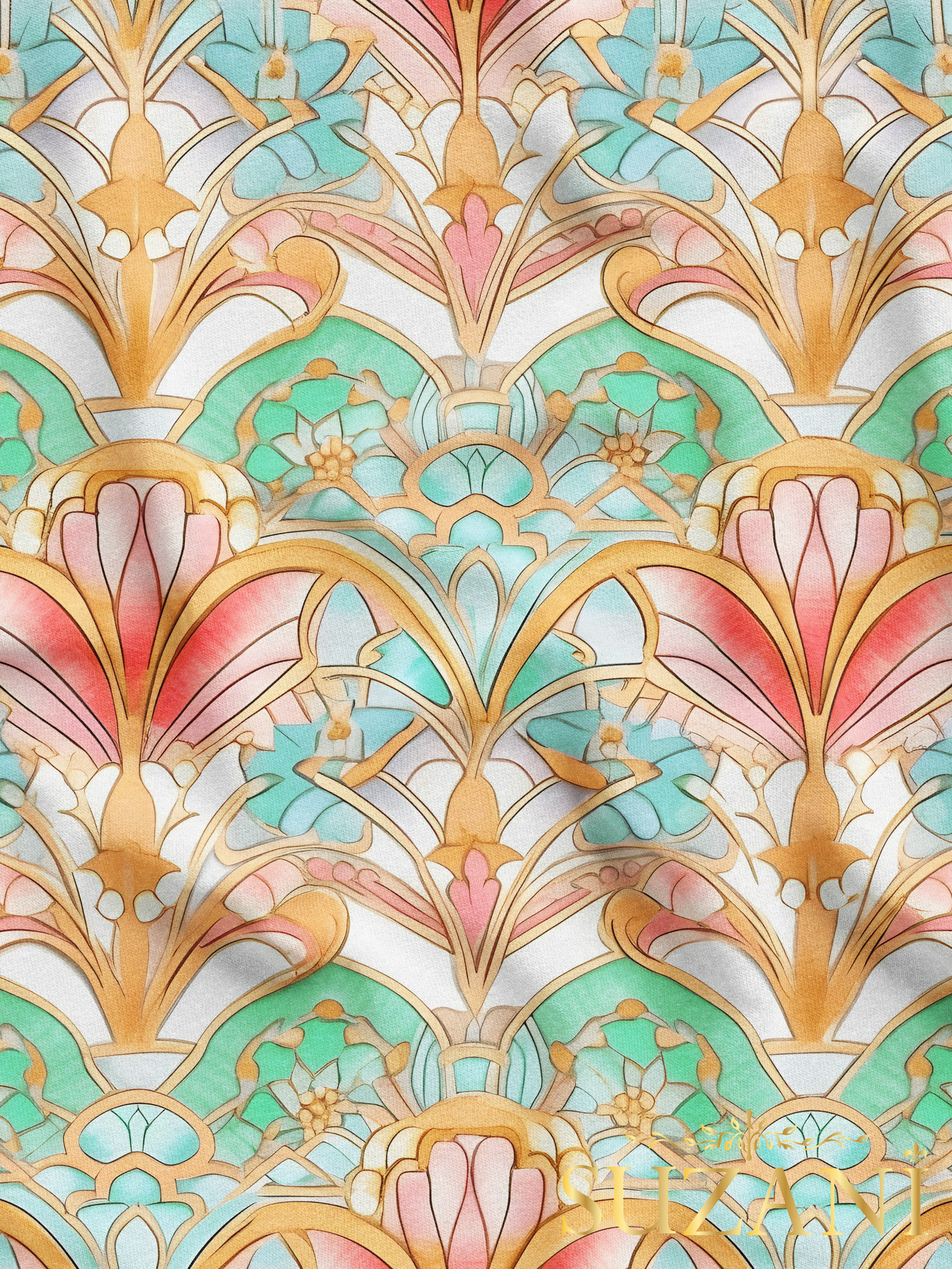 Renkli Motif Desenli Dijital Baskılı Kumaş