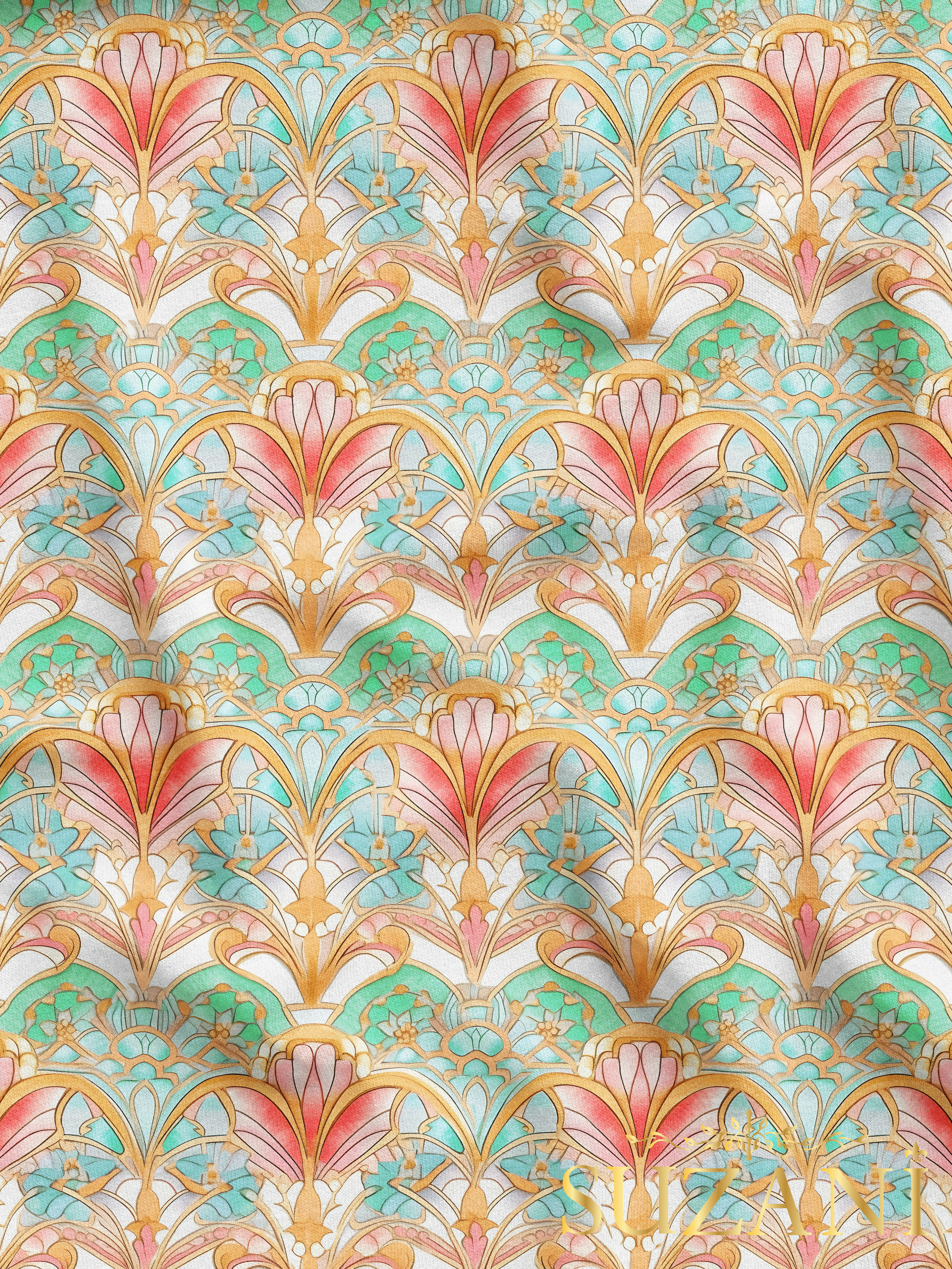 Renkli Motif Desenli Dijital Baskılı Kumaş