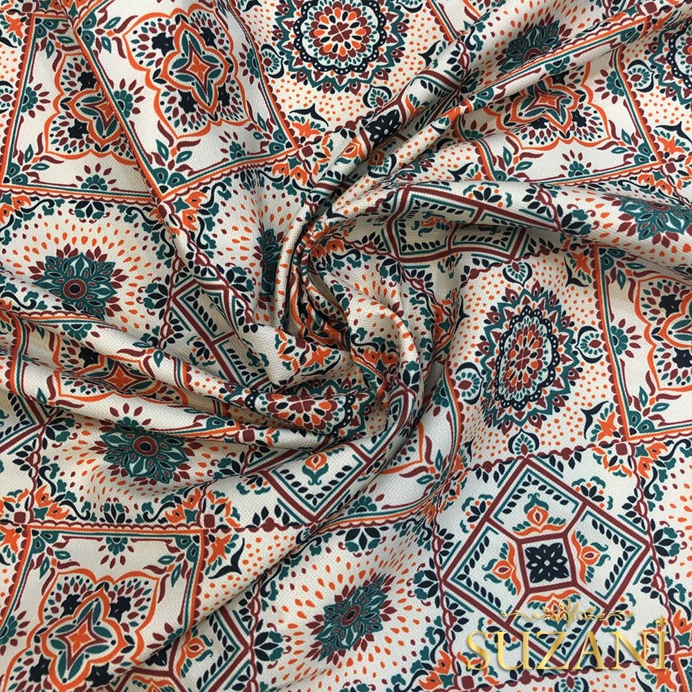 Renkli Seramik Desenli Dijital Baskılı Kumaş