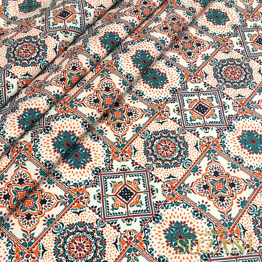 Renkli Seramik Desenli Dijital Baskılı Kumaş