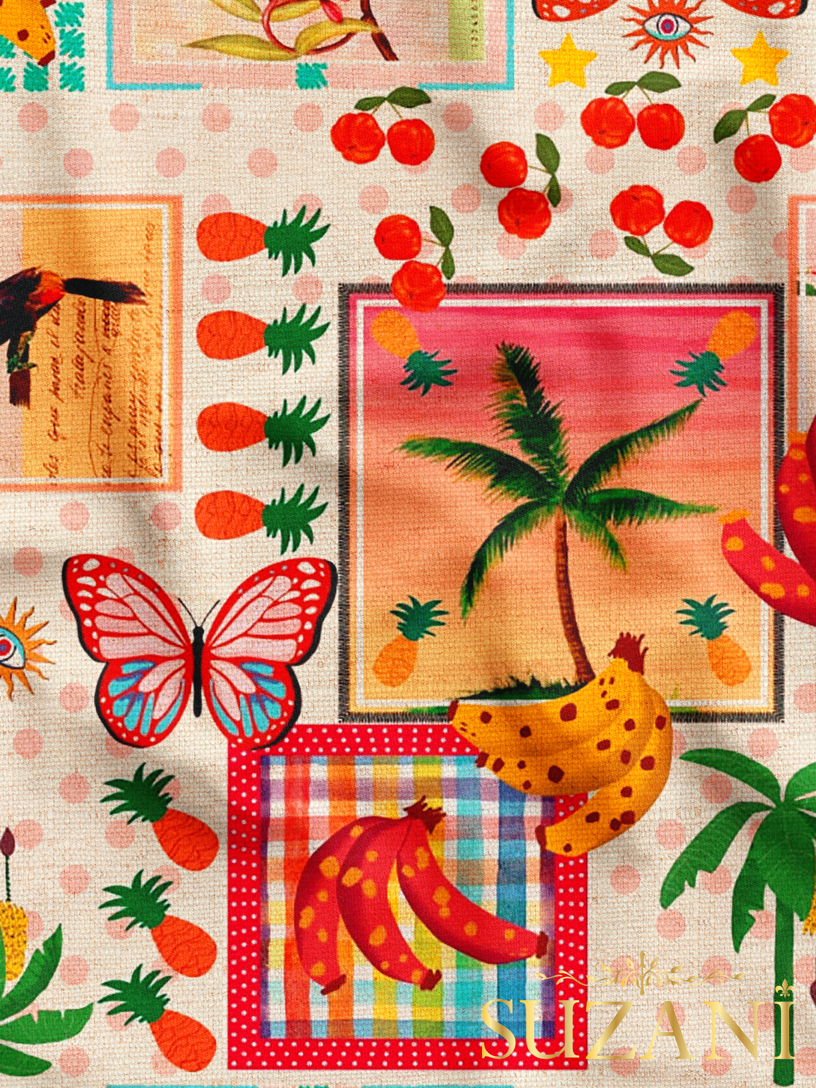 Renkli Tropikal Desenli Dijital Baskılı Kumaş