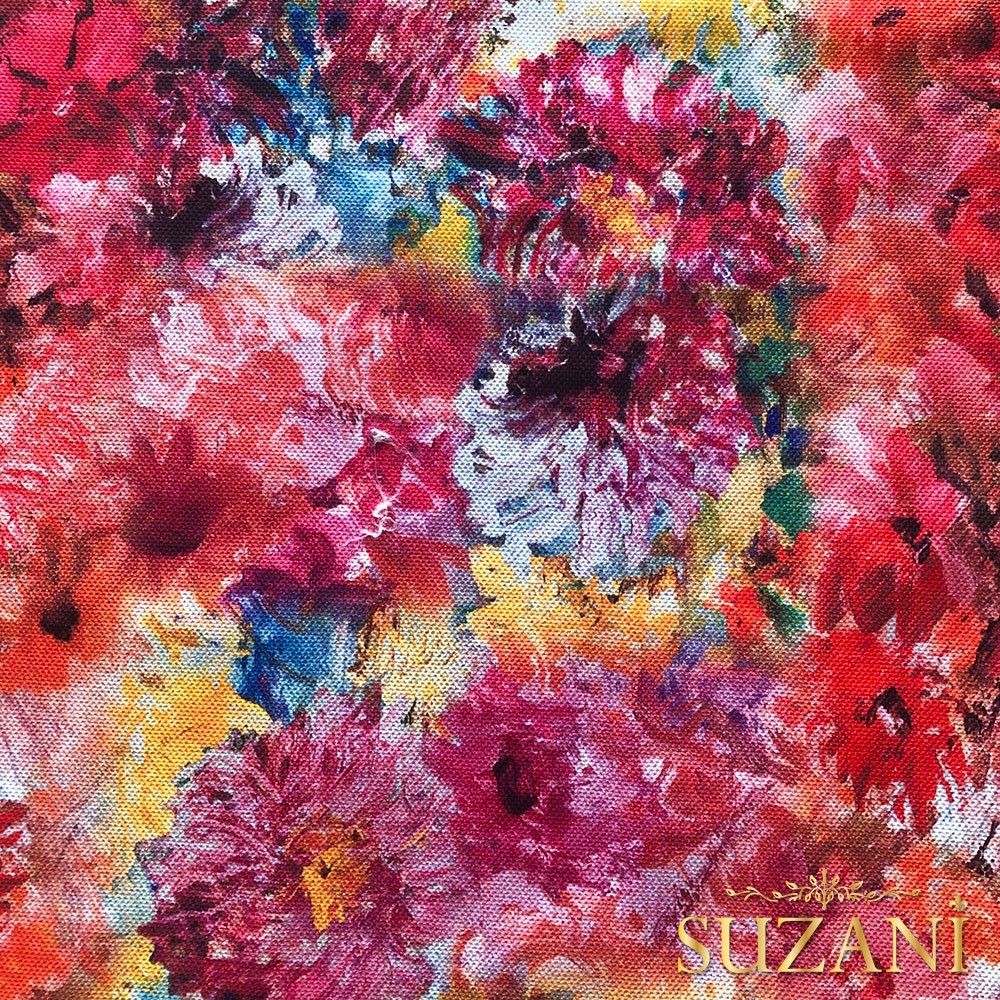 Renkli Yağlıboya Çiçek Desenli Dijital Baskılı Kumaş