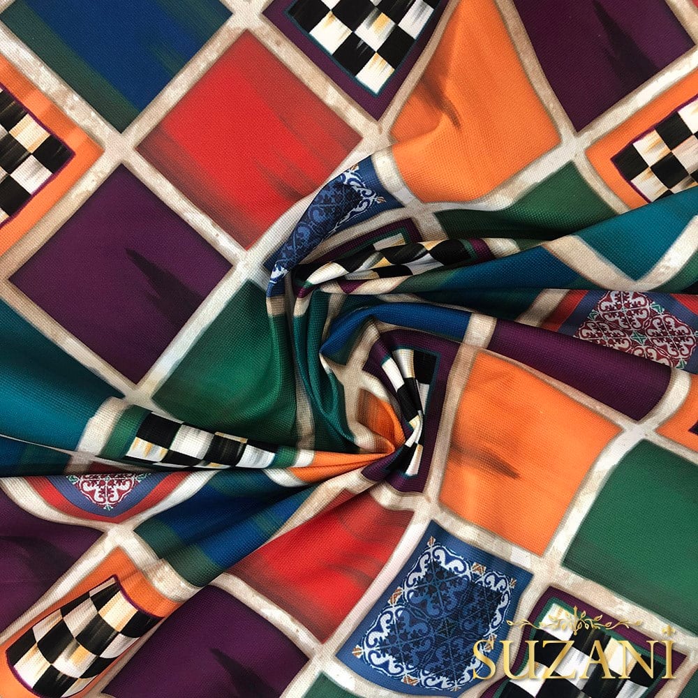 Renkli Yağlıboya Kareler Desenli Kumaş