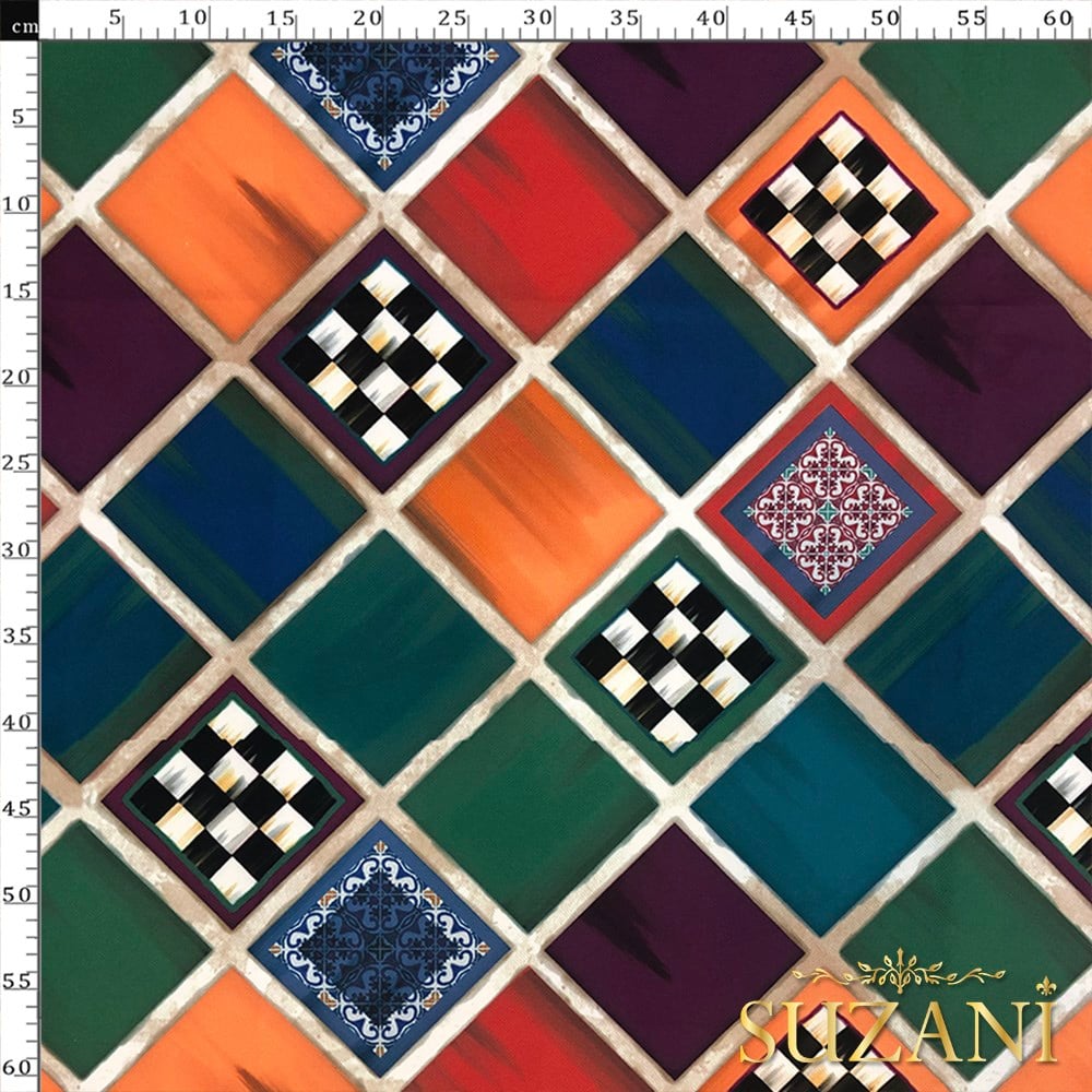 Renkli Yağlıboya Kareler Desenli Kumaş