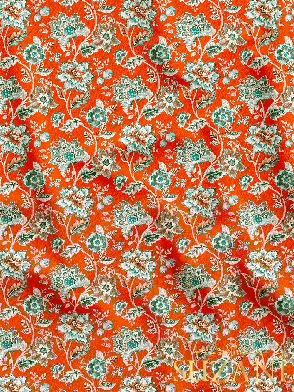 Retro Çiçek Desenli Dijital Baskılı Kumaş