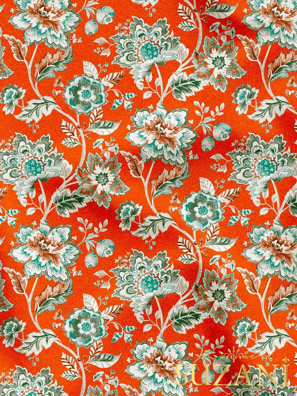 Retro Çiçek Desenli Dijital Baskılı Kumaş