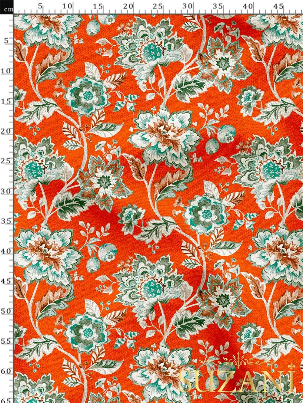 Retro Çiçek Desenli Dijital Baskılı Kumaş