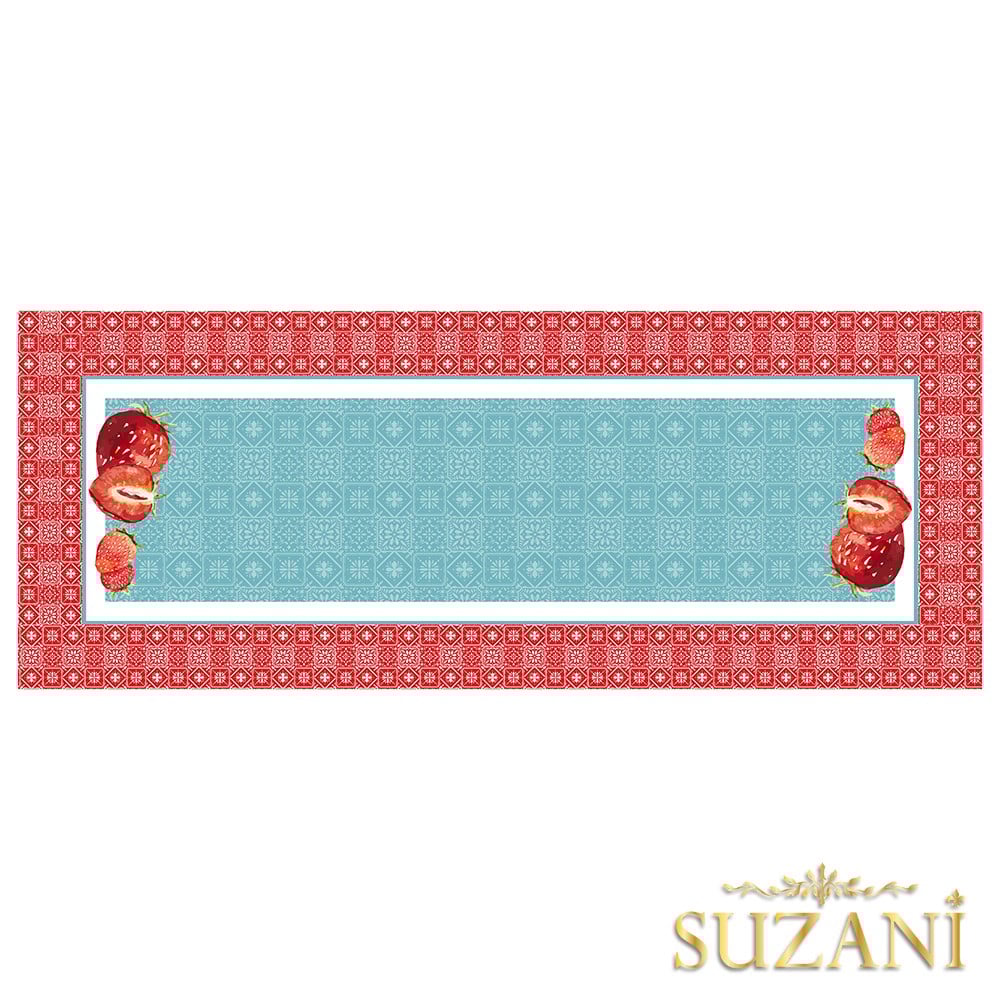 Retro Çilek Desenli Dikişsiz Runner Kumaşı