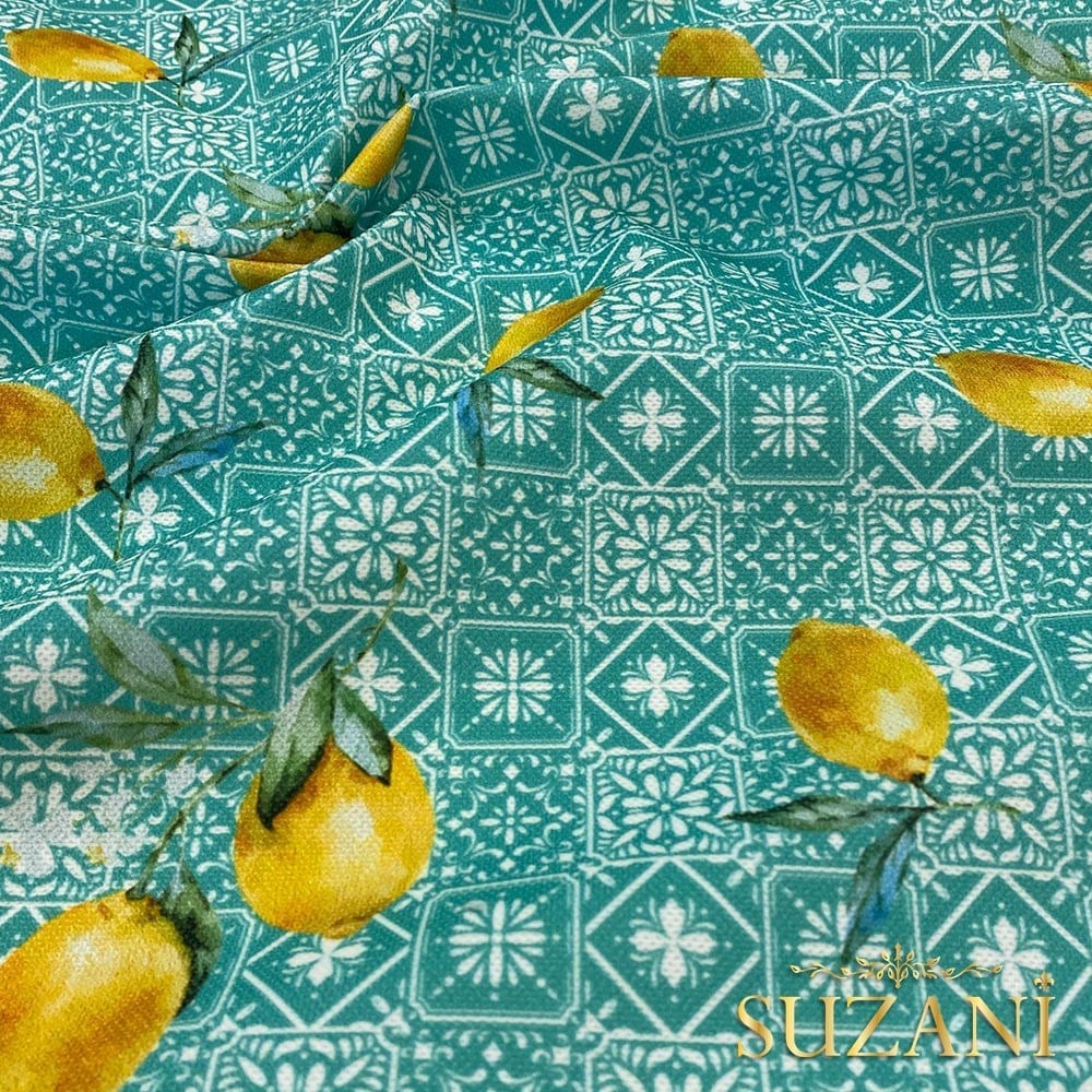 Retro Limon Desenli Dijital Baskılı Kumaş
