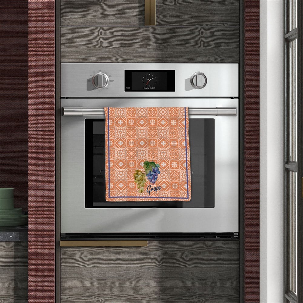 Retro Üzüm Desenli Dikişsiz 4'lü Fırın Örtüsü Kumaşı