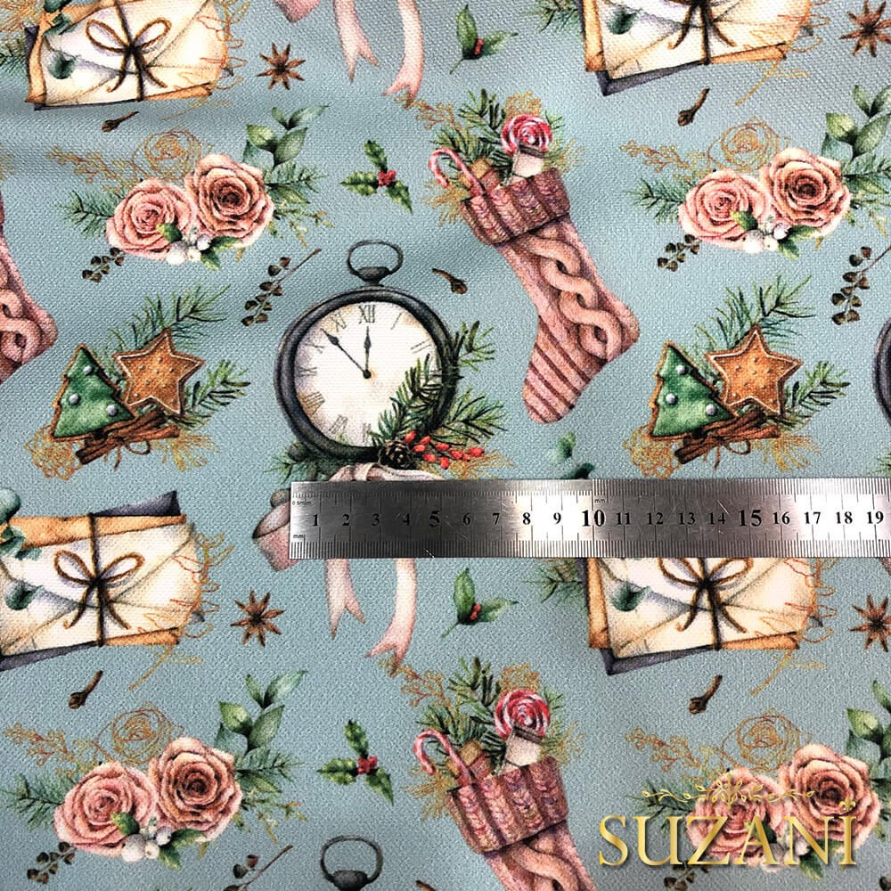 Saat Desenli Dijital Baskılı Kumaş