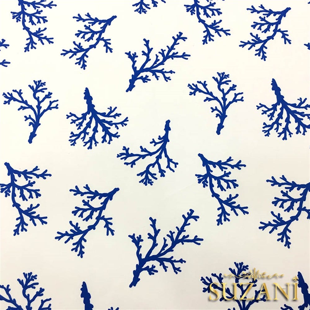 Saks Mavi Mercan Dalı Desenli Kumaş