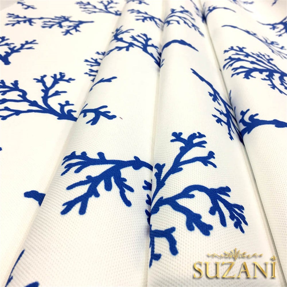 Saks Mavi Mercan Dalı Desenli Kumaş