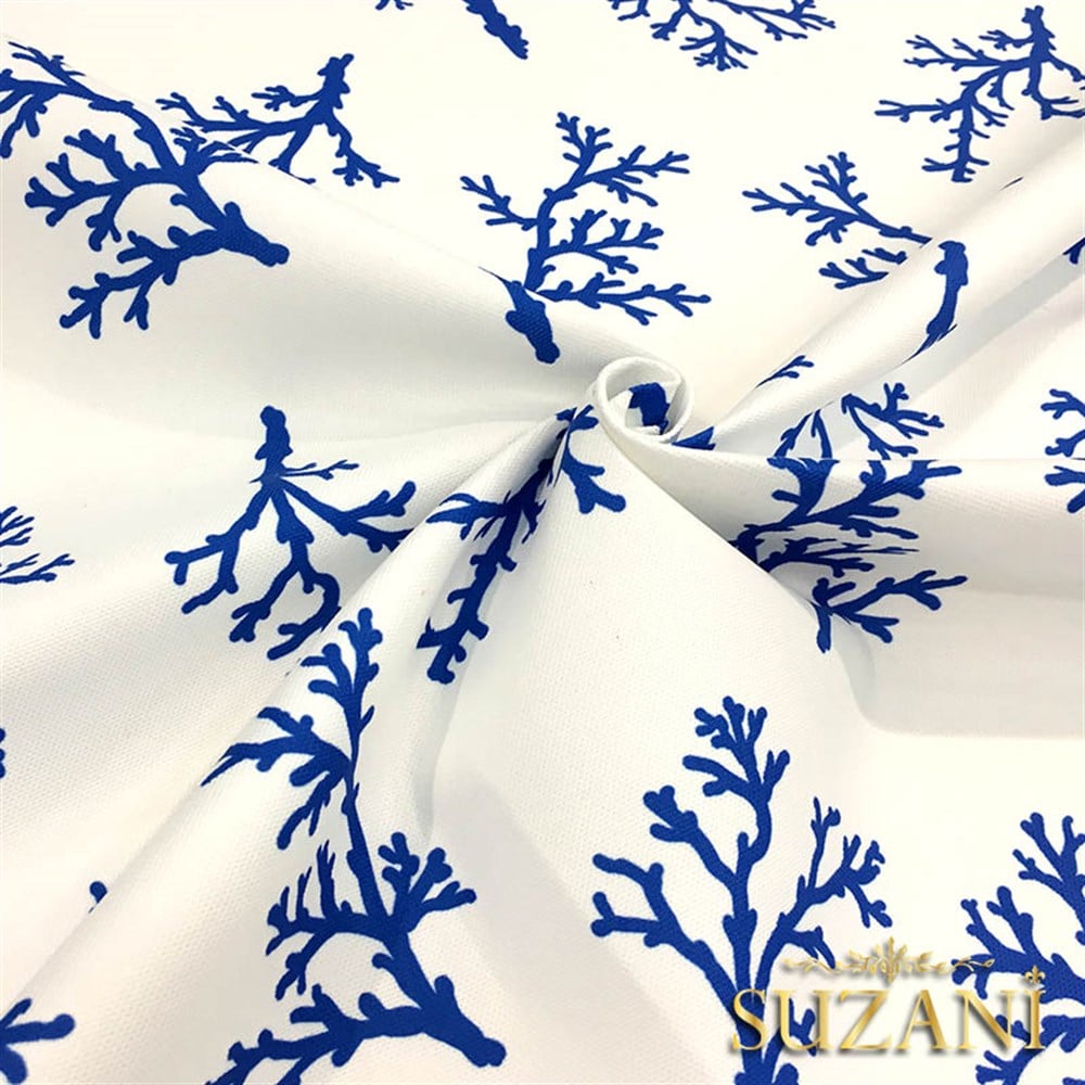 Saks Mavi Mercan Dalı Desenli Kumaş