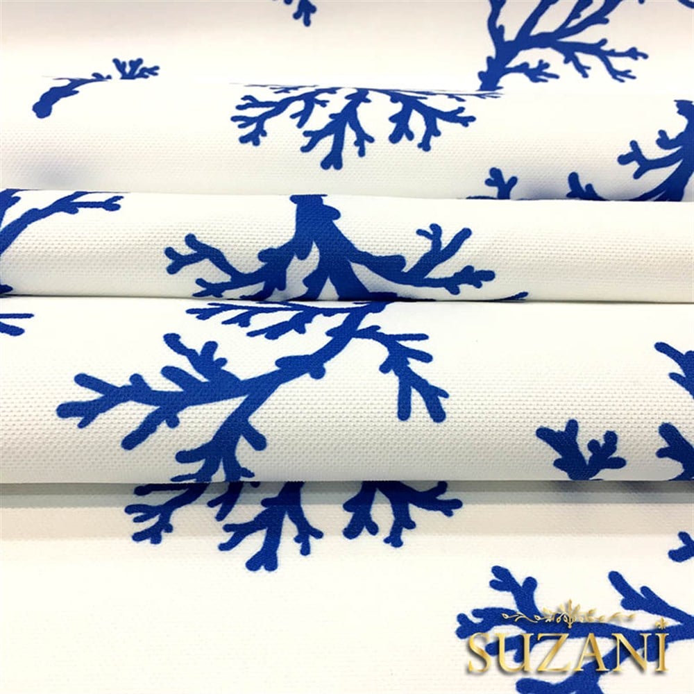 Saks Mavi Mercan Dalı Desenli Kumaş