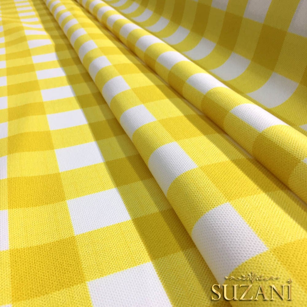 Sarı Beyaz Klasik Ekose Desenli Kumaş