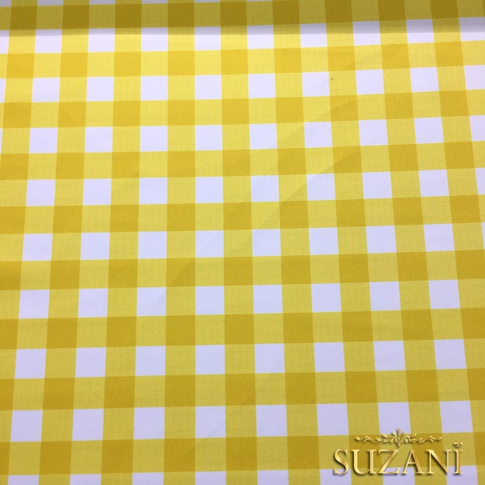 Sarı Beyaz Klasik Ekose Desenli Kumaş