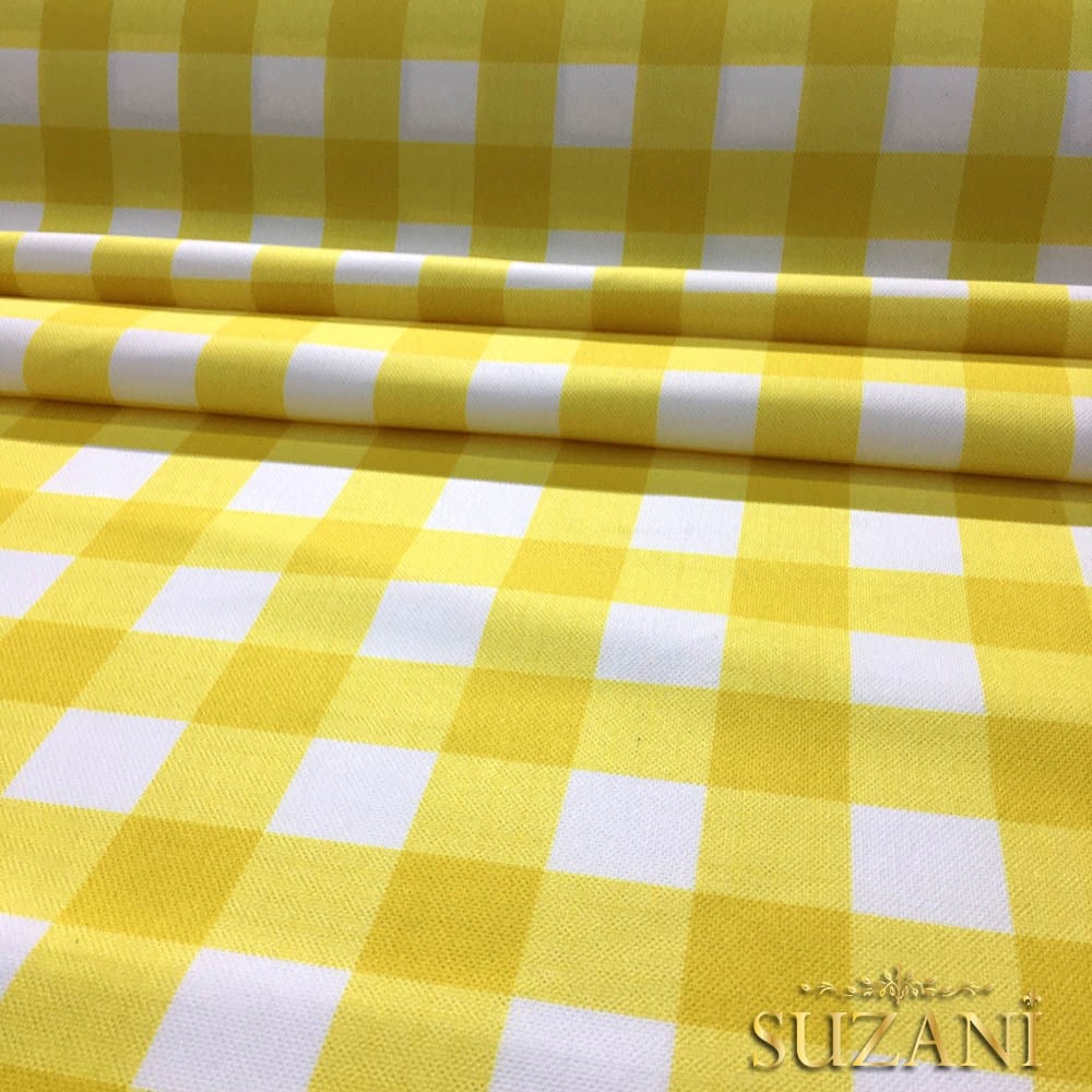 Sarı Beyaz Klasik Ekose Desenli Kumaş