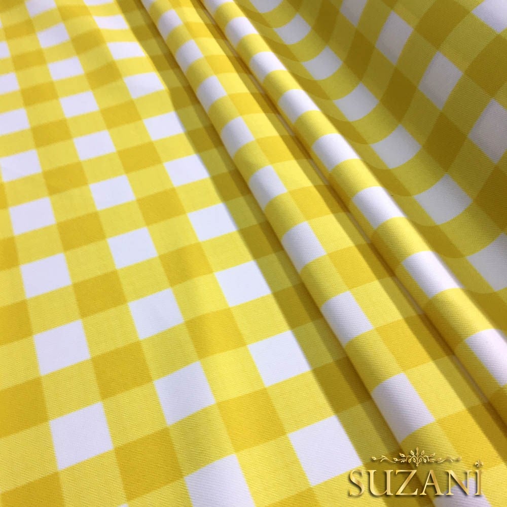 Sarı Beyaz Klasik Ekose Desenli Kumaş